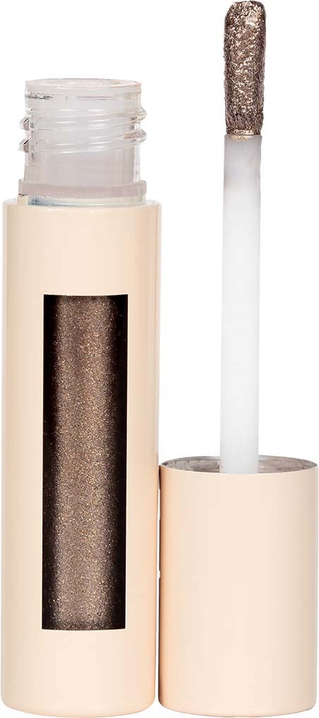 Flytande läppstiftsrör med applikator, del av makeupprodukt. Applicatorn har glitter på sig.