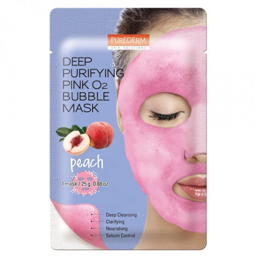 Eine Frau trägt eine rosa Gesichtsmaske, die teilweise das Gesicht bedeckt. Der Text hebt die Vorteile der Maske hervor.
