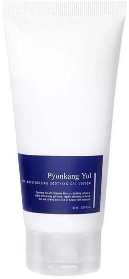 En hvit tube med blå etikett som sier 'Pyunkang Yul'. Det er en beroligende gelkrem for hudfuktighet.
