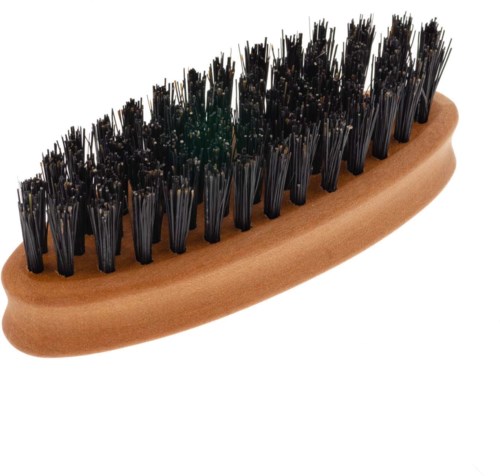 A wooden brush with black bristles, used for cleaning or grooming.