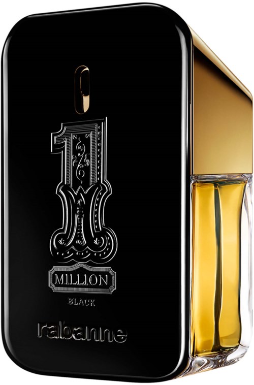 En parfyllflaska med svart och guld design, med siffran 1 million och märket Rebelle.