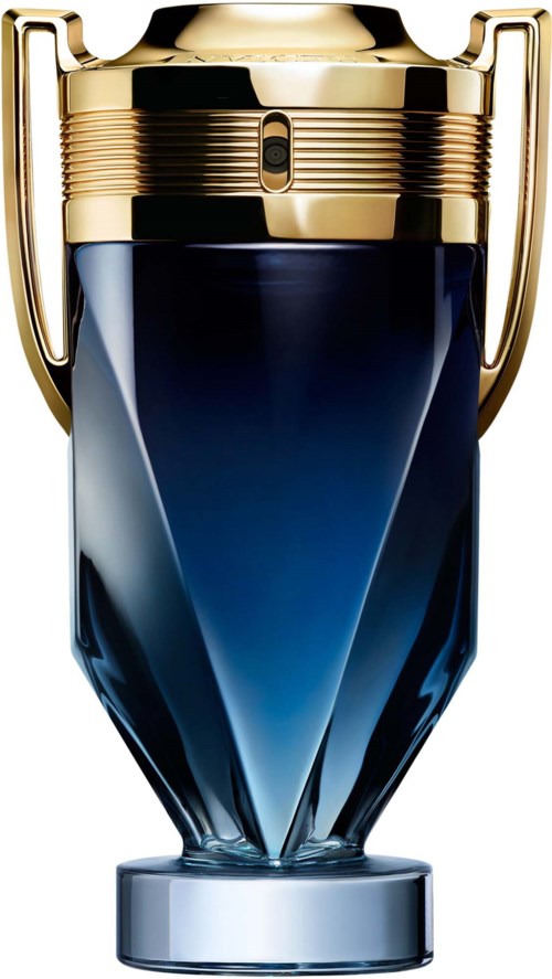 Eine luxuriöse Parfümflasche mit goldenem Deckel und dunklem eleganten Glas.