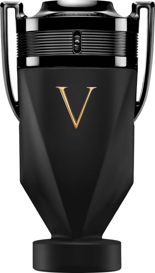 Ein schwarzer Pokal mit einem goldenen Buchstaben 'V' in der Mitte und modernem Design.