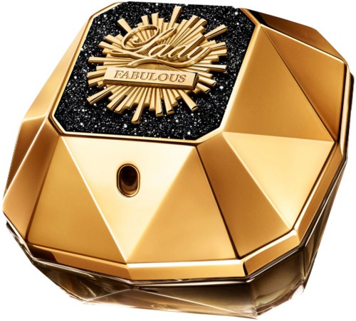 Ein glänzender goldfarbener Behälter mit schwarzem Deckel, der ein dekoratives Etikett mit "Fabulous" trägt.