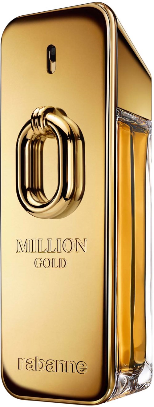 Ein Parfümflasche, die wie eine Goldbarren aussieht, mit den Worten 'Million Gold' und 'Gabbana'.