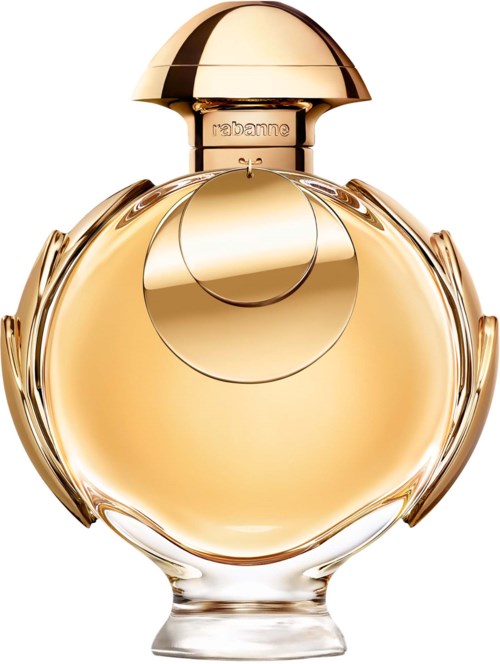 Eine runde Parfümflasche mit goldener Kappe und dekorativen goldenen Details, gefüllt mit goldener Duft.