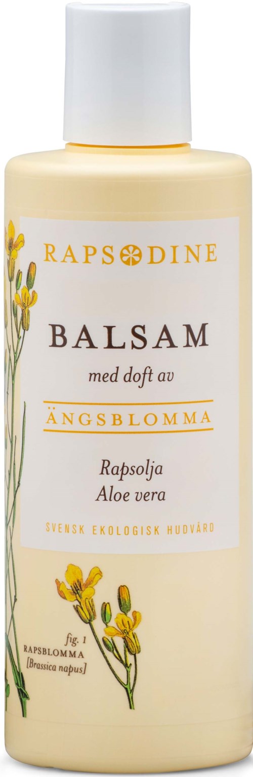 A bottle of balm with aloe vera and yellow flowers on the label.