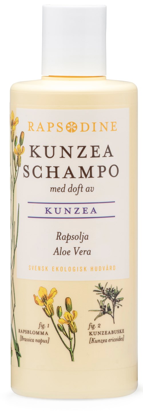 Butelka szamponu z aloesem i ilustracjami roślin, oznaczona po norwesku.