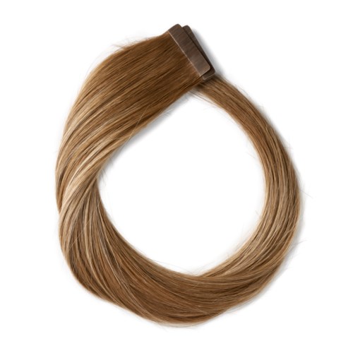A hair extension or hairpiece with brown hair in a loop shape.