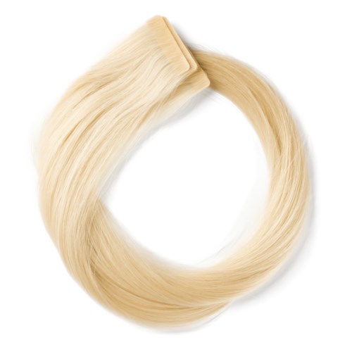 Ljust blont hårförlängningsband med klämma för fäste.