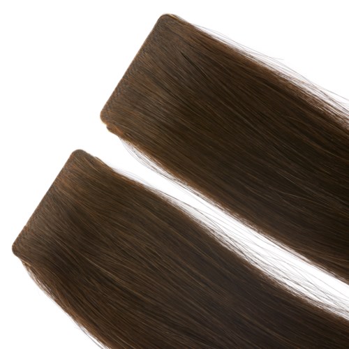 Two brown hair extensions with a smooth, shiny texture. They are identical and placed parallel. No background or additional elements.