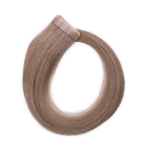 Ett beige hårförlängningsklipp med en loop av rakt hår.