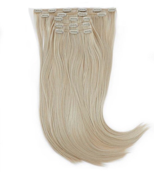 Haarverlängerung zum Einnähen in blond, mit Clips für einfachen Gebrauch.