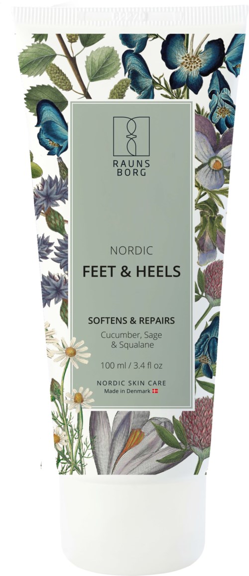 Tube mit Nordics Feet & Heels Creme, Blumen- und Schmetterlingsdesign, zum Weichmachen und Reparieren.