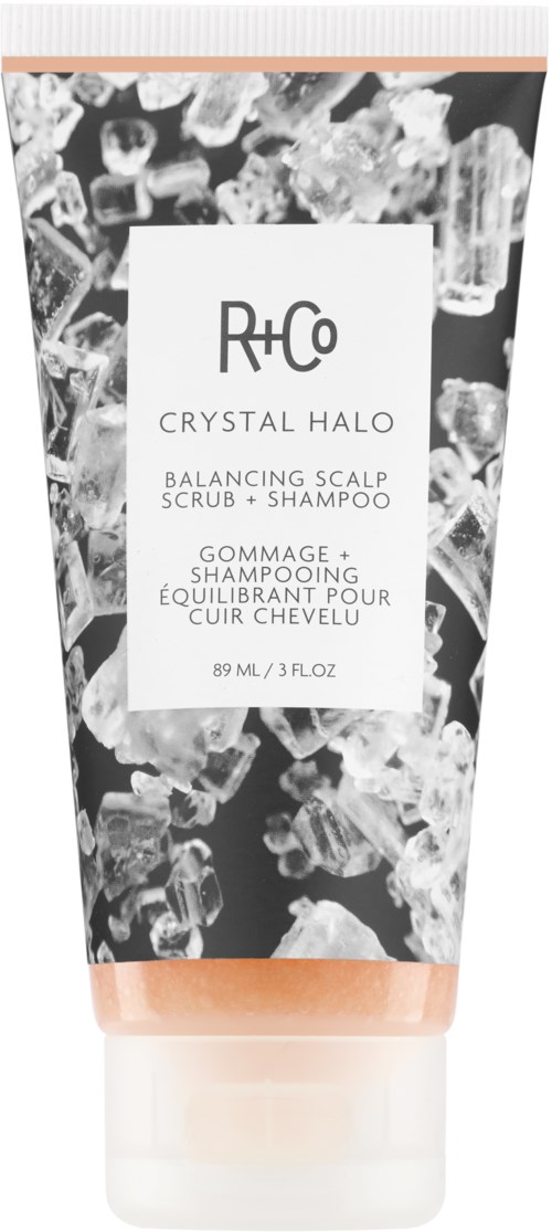 Eine Tube mit Shampoo, meist in Schwarz-Weiß-Design, erwähnt balancierende Kopfhautpeeling und Shampoo. 89 ml.