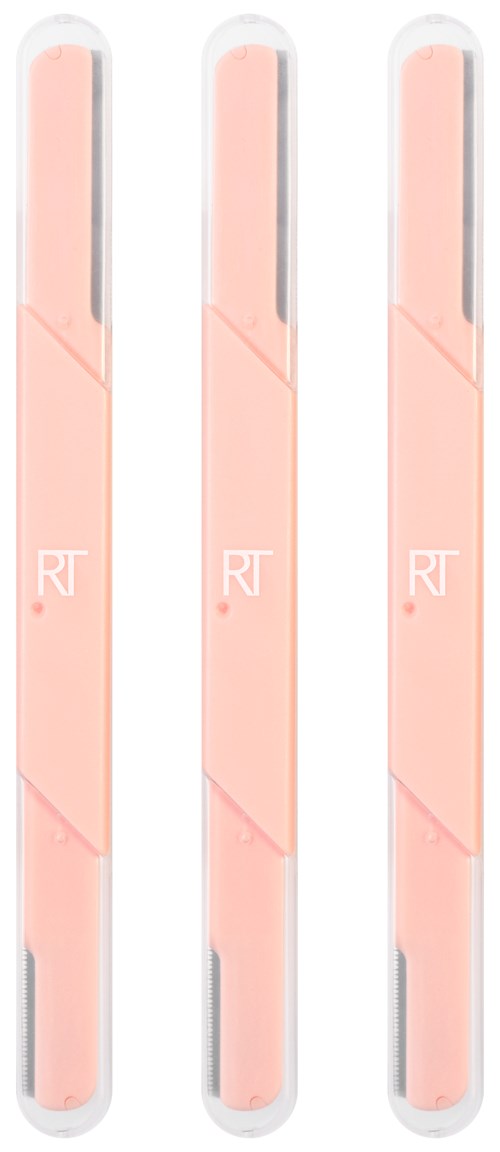 Three pink electronic devices with small screens and buttons sit vertically side by side.