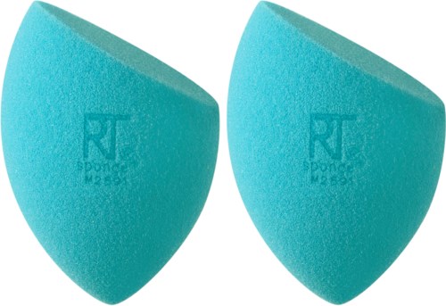 Two blue, rounded cosmetic wedges with 
