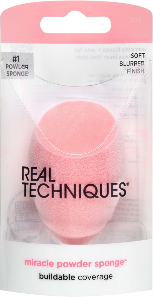 Pink makeup sponge with soft, blurred finish and buildable coverage in packaging.