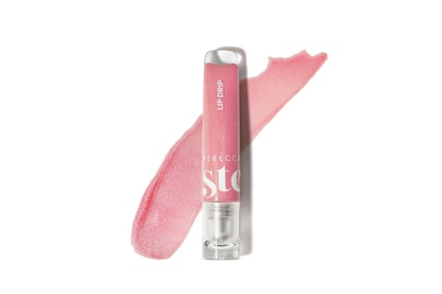 Lip gloss tube with pink color and a smear of gloss next to it.