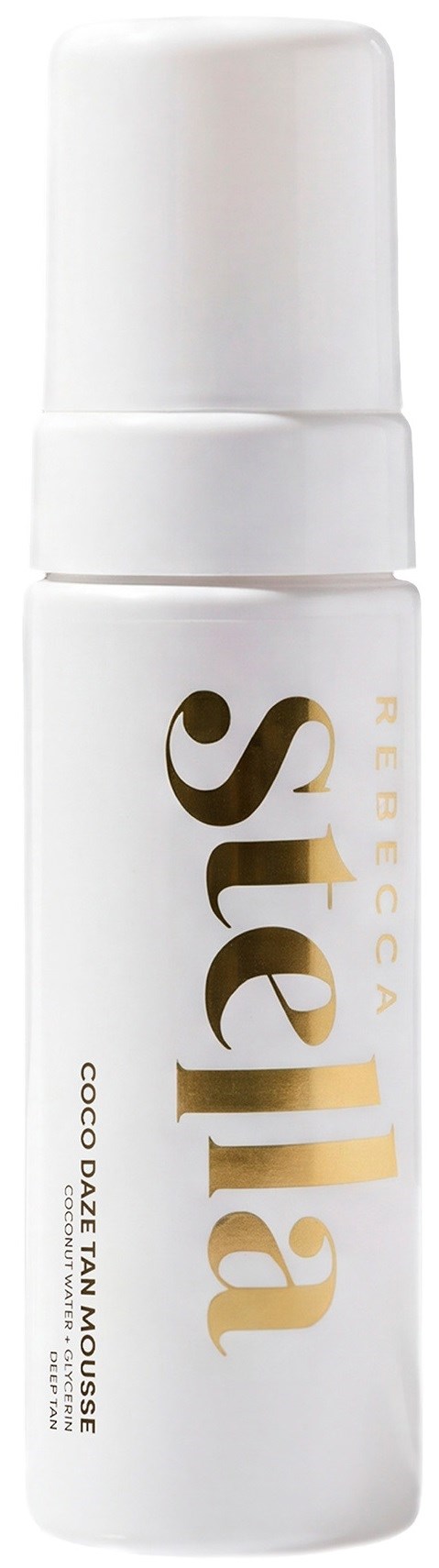 A white bottle with gold and black text, labeled Selea coconut dazim mousse, appears to be a skincare product.