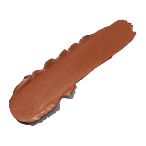 A smear of brown makeup or cosmetic product on a white background.