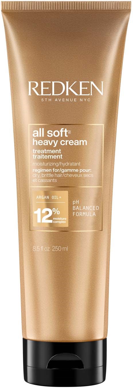 Gouden tube Redken all soft heavy cream haarbehandeling met zwarte dop, 250 ml.