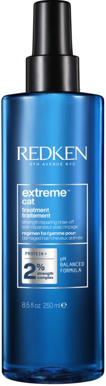 Blauwe sprayfles met Redken voor kattenbehandeling, 8,5 fl oz, pH gebalanceerde formule.