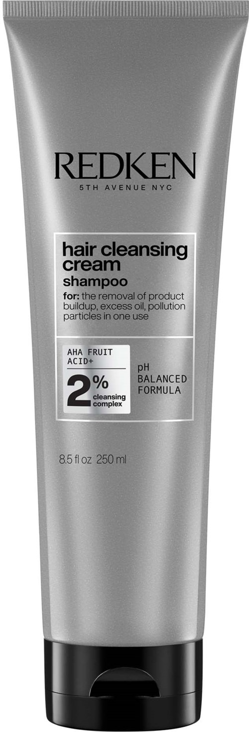 Silver tube of Redken hair cleansing cream with black and white label, including pH balanced formula and 2% acid.