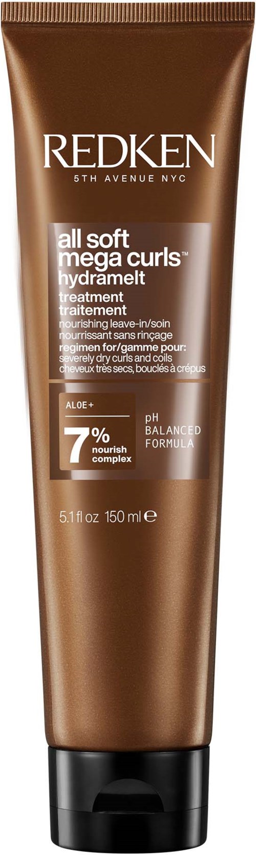 Bruine tube met Redken haarbehandeling voor zacht, krullend haar, met zwarte dop en witte tekst.