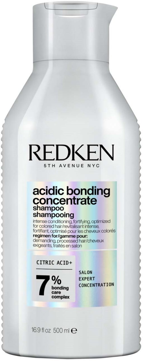 Redken shampoo bottle for color-treated hair, with citric acid and 7% bonding complex.