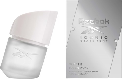 Reebok IONIC ICONIC deodoranttiputin ja pakkauksen hopean ja valkoisen sävyissä.