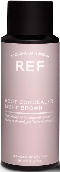 Light brown root concealer bottle from REF, Sweden, for covering gray hair and roots.