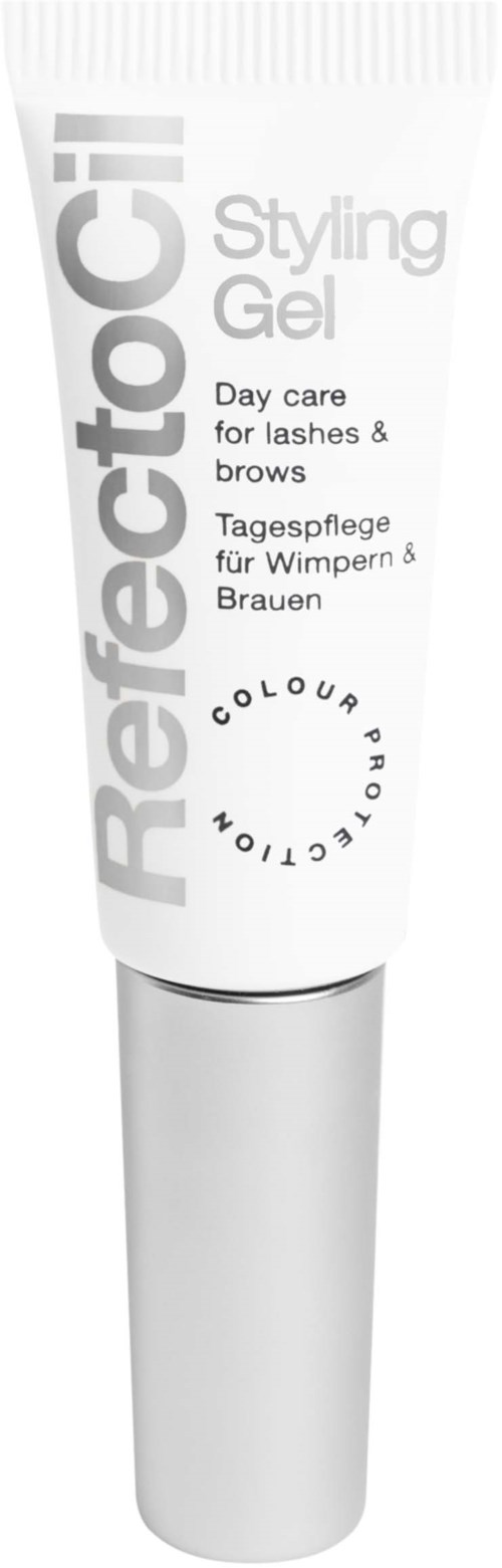 Weiße Tube mit RefectoCil Styling Gel für Pflege von Wimpern und Brauen, mit Produktname und Beschreibung.