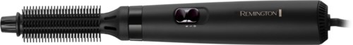 A black round hair tool with a brush and a adjustable temperature dial, labeled Remington.