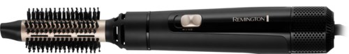 A black Remington hair curler with a rotating barrel and heat settings.