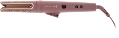 A pink Remington hair straightener with a digital display, control buttons, and a power cord.