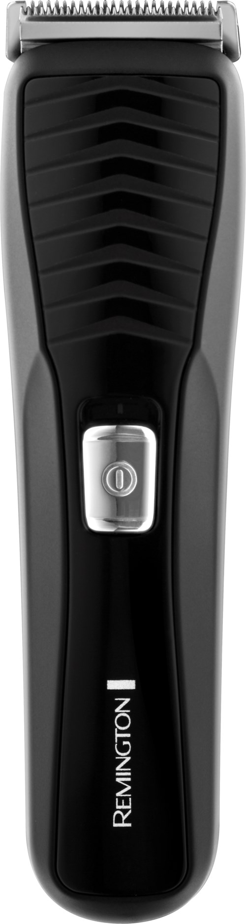 A black and silver electric grooming clipper with a control switch and textured grip.