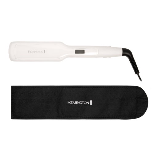 A Remington fabric shaver with a charging cable and black cloth bag.