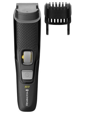 A electric hair clipper with a detachable comb attachment and adjustable blade setting.