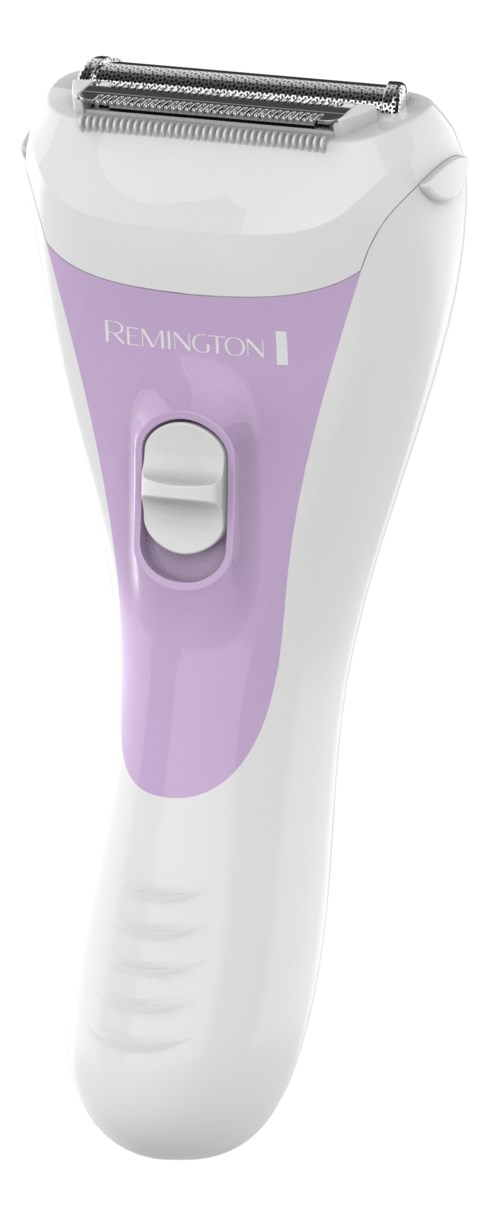 A Remington electric shaver with a white and purple design and a single switch on the handle.