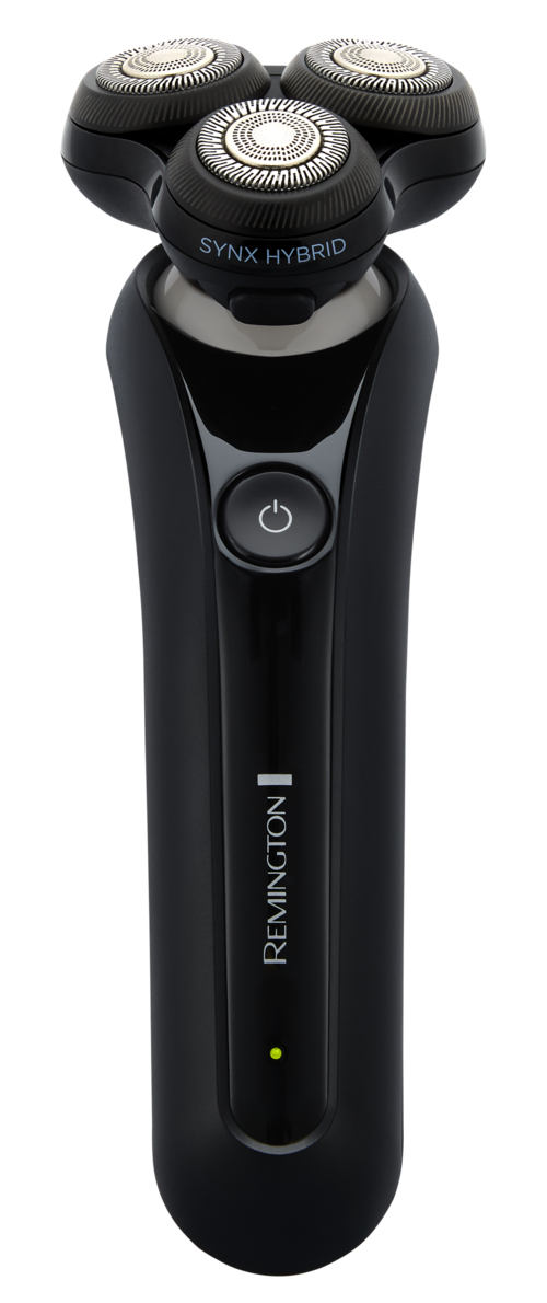Electric shaver with three circular blades and an on/off button, labeled 'Remington'.