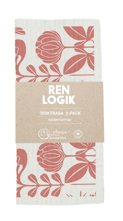 A pack of two paper towels with a floral design and a label that says "REN LOGIK" and "DISKTRASA 2-PACK."