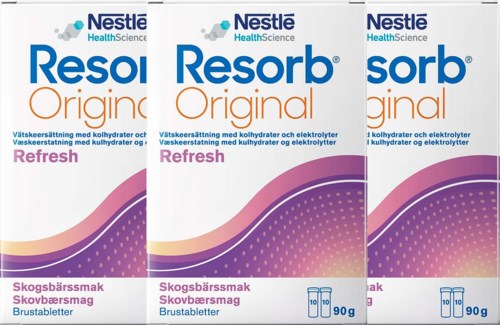 Drei Packungen Resorb Original, ein Geschmacksergänzungsmittel für Knochengesundheit, jeweils 90 g.