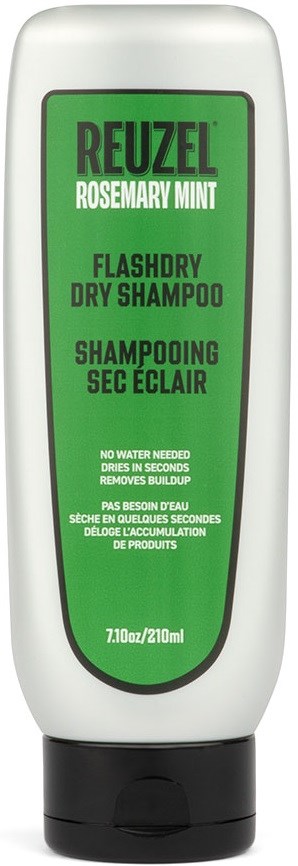 Reuzel Rosemary Mint dry shampoo bottle with green label and black cap.