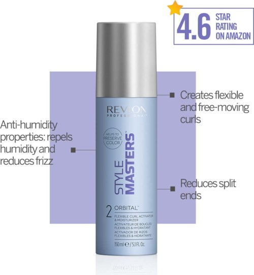 Dies ist eine blaue Flasche Revlon Style Masters Spray mit silberner Kappe. Es hilft beim Stylen und reduziert Frizz.