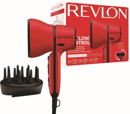 Een rode Revlon verwarmde borstel met ronde borstel en doos. Voor gemakkelijk haar stylen.