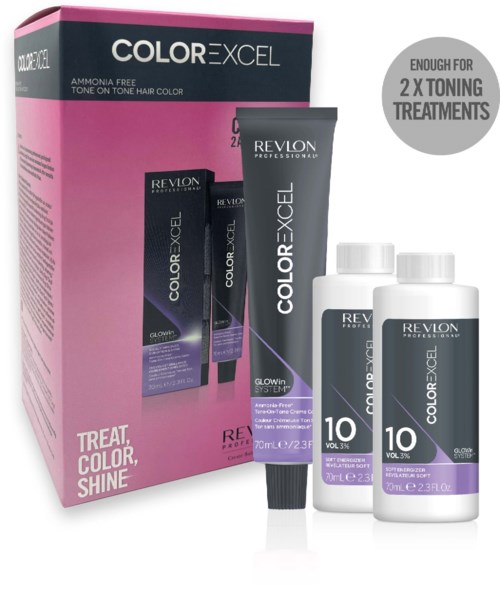 Color X-Excel Haartönung mit zwei Flaschen Toner und einer Tube für Haarfarbe und Glanz.