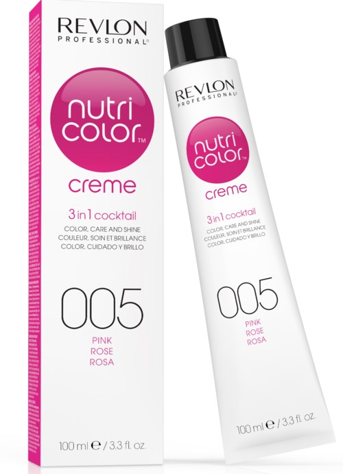 Revlon Nutri Color Creme-rör och box, rosa etikett, 3-i-1 färg och vårdprodukt, nyans 005 Rosa.