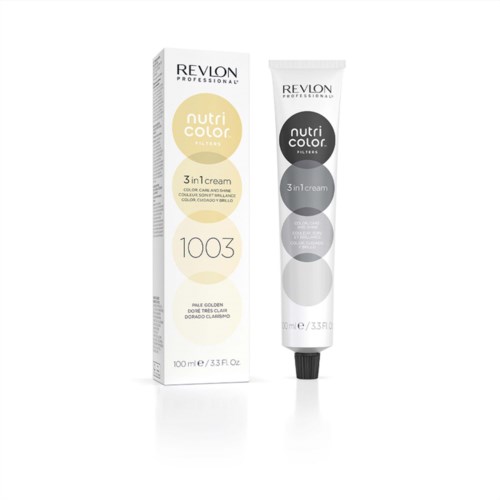 Revlon Nutri Color 3-in-1 Haarfarbe in weißer Tube und Verpackung mit Produktdetails.