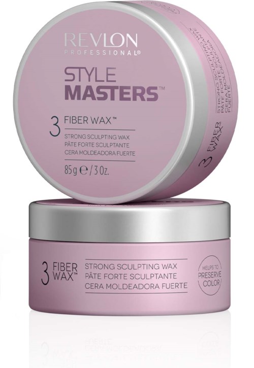 Zwei pinke Behälter von Revlon Style Masters Fiber Wax, Nummer 3, für starkes Modellieren, helfen, die Farbe zu bewahren.